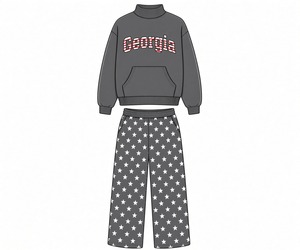 Ensemble de sweat-shirt surdimensionné à col montant pour femmes, ensemble 2 pièces décontracté, sweat-shirt et pantalon à imprimé étoile, pantalon à jambes larges, confortable et douillet - Product Image 1
