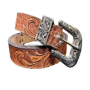 Cinturón de herramientas de cuero occidental de moda para hombre con grabado floral de diseño personalizado elegante con hebilla y lazo de vaquero - Product Image 5