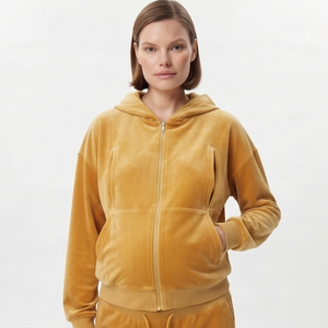 Ensemble de survêtement de maternité ample en velours pour femme, 100% coton, avec sweat à capuche zippé et pantalon de survêtement oversize pour allaitement - Product Image 3