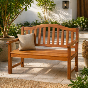 Banco de Jardín de Madera de Teca para Exteriores, Banco de Patio de 2 Plazas, Madera Sólida, Fabricante de Indonesia - Product Image 1