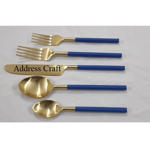 ชุดช้อนส้อมเคลือบทอง PVD ดีไซน์ล่าสุด พร้อมด้ามจับเรซิ่น 5 ชิ้น ชุดช้อนส้อมทองสำหรับโต๊ะอาหาร ช้อน ส้อม มีด - Product Image 5