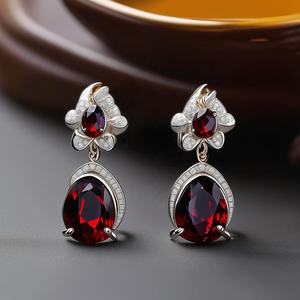 Pendientes colgantes de plata de ley 925 de alta calidad, joyería de piedras preciosas granate de buena calidad para mujeres y niñas - Product Image 4