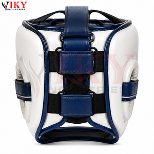 Casque de boxe OEM ODM bleu et blanc avec rembourrage antichoc, en cuir PU durable, ajustement réglable, protège-dents confortable et large - Product Image 2
