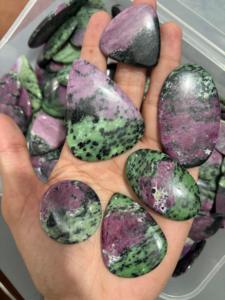 Natural Ruby Zoisite Cabochon Gemstones Oval & Pear Cuts <b>Green</b> Purple <b>Black</b> Polished Loose Stones Certified for Jewelry Making - Product Image 1