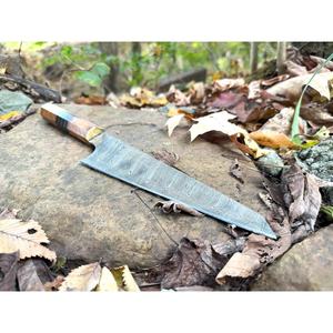 Couteau de chef personnalisé fait main Jexmoo avec lame en acier Damas de 8 pouces, manche en bois, étui en cuir - Cadeau pour chef - Product Image 2