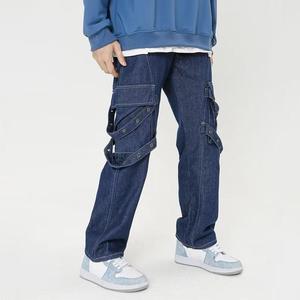 Jeans Cargo de Mezclilla para Hombre, Cintura Alta, Corte Holgado, Estilo Streetwear, Algodón de Peso Medio, para Otoño - Product Image 4