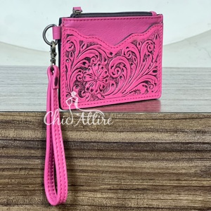 Cartera Mini de Cuero Genuino Rosa Hecha a Mano con Diseño Floral, Monedero y Tarjetero para Tarjetas ATM, Unisex - Product Image 1