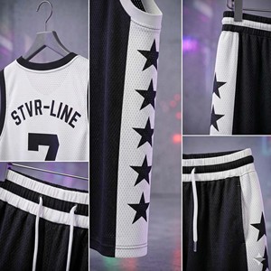 Conjunto de Pantalones Cortos y Camiseta de Baloncesto de Felpa Transpirable 100% Algodón para Hombre, Ropa Urbana Negra y Blanca, Uniforme de Entrenamiento de Verano Estilo Hip Hop, Venta al Por Mayor - Product Image 3