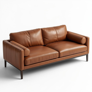 Sofá de Dos Plazas de Cuero con Encanto de Mediados de Siglo y Comodidad Contemporánea, Tapicería de Cuero Vacuno Genuino para Espacios Modernos - Product Image 1