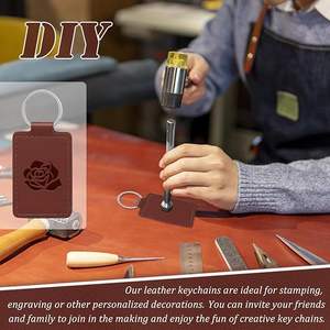 Kit de porte-clés rectangulaires en cuir PU avec rivets, anneaux de porte-clés pour la fabrication artisanale DIY - Product Image 2