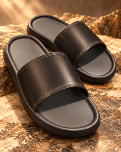 Sandalias Unisex Premium de Cuero Negro con Tira Ancha, Punta Abierta, Casuales, Deportivas, Ligeras, para Verano, Tallas 2-11, Venta al Por Mayor - Product Image 3