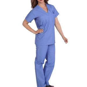 Women Blue <b>Scrub</b> <b>Tops</b> With Yellow Trim Hospital Uniforms Cotton Polyester Woven Fabric Professional Design - Product Image 2