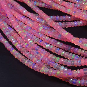 Pink Welo Ethiopian Opal Gemstone 3.5-6mm Natural Full Flash High Grade Color <b>Play</b> Faceted <b>Center</b> Drill Rondelle Beads 16" - Product Image 3