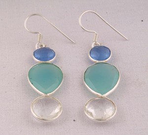 Boucles d'oreilles pendantes en argent sterling 925 avec pierres précieuses multiples, lapis-lazuli, bijoux de mariage, vente en gros - Product Image 1