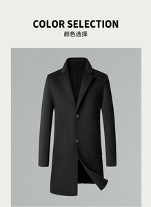 Manteau long en laine pour homme, col rabattu, simple boutonnage, couleur unie, épais, coupe classique, vêtement d'extérieur - Product Image 4