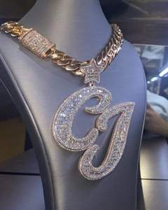 Iced Out <b>Initial</b> G <b>Pendant</b> Baguette Diamond Hip Hop Jewelry Gold Plated - Product Image 1