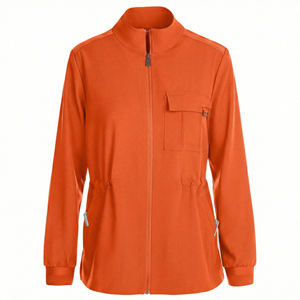 Blouse médicale ajustée pour femme, col montant, fermeture éclair frontale, multi-poches, vente en gros - Product Image 2