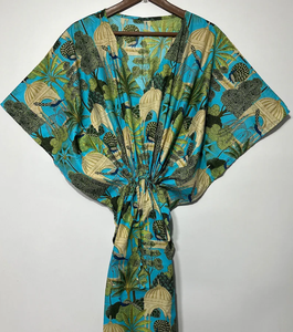 Robe Kaftan sans manches en coton à imprimé floral tropical décontracté pour l'été, pour femme, style plage Asie-Pacifique, en stock - Product Image 1