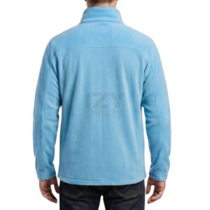 Veste polaire chauffante pour homme bleu ciel clair, entièrement zippée, avec poches latérales angulaires, col montant, esthétique épurée - Product Image 2