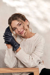 Gants longs en fourrure pour femmes, doux, chauds, luxueux, mode hiver, en cuir, prix bas - Product Image 2