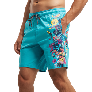 Pantalones Cortos de Nailon para Hombre, Diseño Moderno con Gráficos Neón Costeros y Estilo Veraniego Contemporáneo - Product Image 3