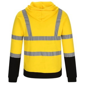Hi Vis Yellow Reflective Hooded <b>Fleece</b> Jacket Men's Workwear Safety Zipper Front Pockets Breathable Autumn Wear - Product Image 2