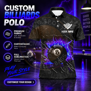 เสื้อทีมโบว์ลิ่งบิลเลียด เสื้อยูนิเซ็กซ์ ผ้าโพลีเอสเตอร์ 100% เสื้อโปโลโบว์ลิ่ง ผ้าโพลีเอสเตอร์/คอตตอน เสื้อแบบรีดร้อน - Product Image 1
