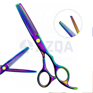 Ciseaux professionnels de coiffure en acier inoxydable avec revêtement en titane arc-en-ciel, 28 dents, manche moyen, pour droitiers, pour salon de coiffure - Product Image 3