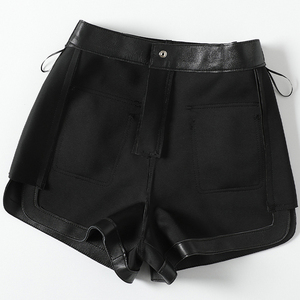 Shorts en cuir décontractés pour femmes, couleur unie, taille mi-haute, respirants, imperméables, avec cordon de serrage, personnalisables en couleur – Vente en gros - Product Image 3