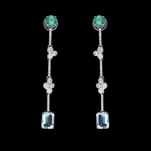 Aquamarine Emerald Long Earrings 18K White Gold Bridal Luxury Jewelry Women Elegant Wedding Gift Handmade - Product Image 6
