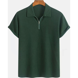 Camiseta de Manga Corta para Hombre, Tejida en Poliéster, Color Sólido, Secado Rápido, Estilo Casual, Largo Regular, Verde Oscuro - Product Image 1