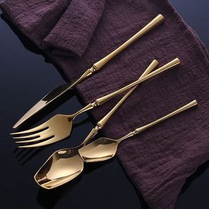 Ensemble de couverts en acier inoxydable doré brillant, cuillère à tête ronde, fourchette à dîner, couteau, cuillère à café, ensemble de couverts en métal, vaisselle de table pour hôtel - Product Image 5