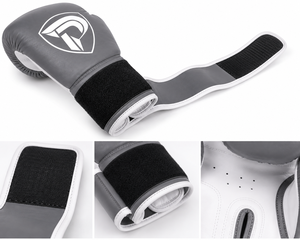 Guantes de Boxeo Profesionales Portátiles Dumela International, Color Gris Blanco, Cuero Genuino, Personalizados, Alta Calidad, Entrenamiento Vertical - Product Image 3