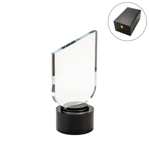 Trophée en cristal poli de forme ronde avec base noire et boîte en fibre de qualité supérieure avec fermeture à cadenas doré - Product Image 1