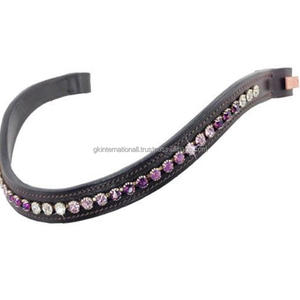 Diadema de cuero para caballo con cristales redondos brillantes, de calidad de exportación, para carreras de caballos, con megabrillo. - Product Image 2