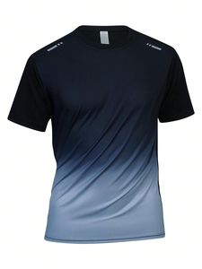 Men's Gradient Color Short Sleeve Sporty Jersey Front <b>Logo</b> O-Neck Quick Dry Breathable Regular Fit Knitted Polyester T-Shirt - Product Image 1