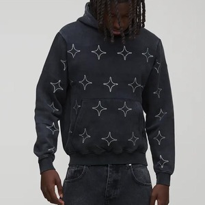 Sweat à capuche zippé épais personnalisé pour homme, 100 % coton French Terry, avec logo de marque et strass, pour la mode urbaine - Product Image 4
