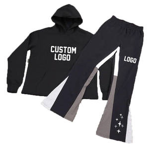 ชุดวอร์มแบบสลิมฟิตสำหรับทุกเพศ OEM สั่งทำได้ พร้อมเสื้อฮู้ดพิมพ์ลาย DTG กางเกงวอร์มขาบาน ไซส์พลัส สำหรับฤดูหนาว สวมใส่สบาย ผลิตจากผ้าฝ้าย 100% - Product Image 1