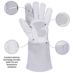 Gants de soudage TIG en cuir de vachette pleine fleur et croûte de cuir renforcés, ignifuges, haute performance, pour la lutte contre les incendies et le barbecue - Product Image 4