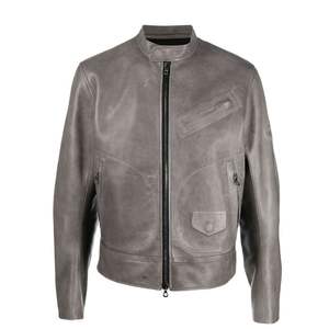 Chaqueta de Cuero para Hombre, Estilo Camionero, con Revestimiento Verde, de Alta Calidad, Corte Ajustado, Cuello Alto, Piel de Vaca, Transpirable e Impermeable - Product Image 1