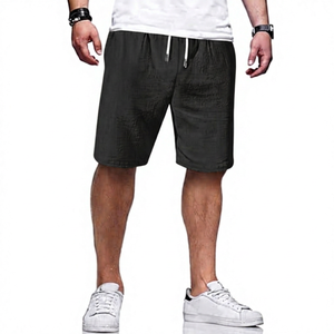 Shorts Bermuda en Coton et Lin Kaki Uni pour Homme avec Cordon de Serrage, Style Décontracté, Taille Mi-Haute, Tissu Respirant - Product Image 3