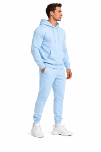 <b>Men</b> Solid Color Hooded Tracksuit Set Cotton Casual Autumn Full Length Sweatshirt and Jogger Pants with Drawstring Closure - Product Image 4