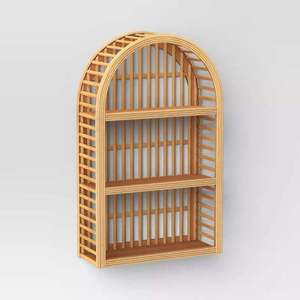 Natural Arch Rattan wall-mounted <b>shelf</b> 3 Tier Bamboo Floating Racks Small <b>Bedroom</b> Kids Nursery Toy Book Storage Wall <b>Shelf</b> Unit - Product Image 1