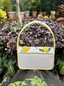 Bohemian Beaded Embroidered Cotton Women's Shoulder <b>Bag</b> with Magnetic Closure for <b>Summer</b> Daily Travel Yellow Eco-Friendly up 1L - Product Image 2