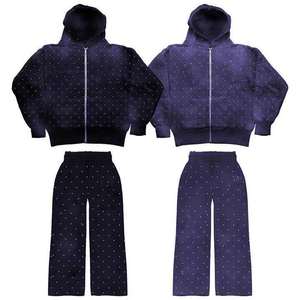 Chándal Urbano con Capucha y Pedrería para Hombre, Manga Larga, Cierre con Cordón, Ropa Casual de Otoño, 100% Algodón, Ligero - Product Image 6