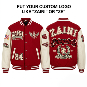 450 GSM Premium Wool Blend <b>Men</b> Varsity <b>Jacket</b> Red Body <b>Cream</b> Sleeves Chenille Embroidery Applique Custom Logo OEM ODM - Product Image 1