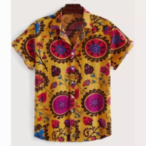 เสื้อเชิ้ตแขนสั้นพิมพ์ลายลำลองสำหรับผู้ชาย คอปกพับได้ ดีไซน์ลายทอสำหรับฤดูร้อน - Product Image 3