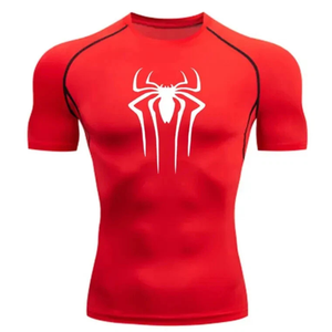 Camiseta Deportiva de Manga Corta para Hombre, Color Rojo, con Logotipo de Araña, Corte Ajustado, Secado Rápido, Cuello Redondo, Tejido de Punto - Product Image 5