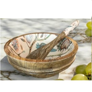 Bol rond en bois de manguier émaillé pour la décoration de la table à la maison et à l'hôtel, bol en bois rustique à prix abordable - Product Image 2