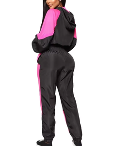 Best Quality Wholesale Women's Windbreaker Tracksuits Plus Size Summer Waterproof Two Piece Color Block Windbreaker Tracksuit - Product Image 2